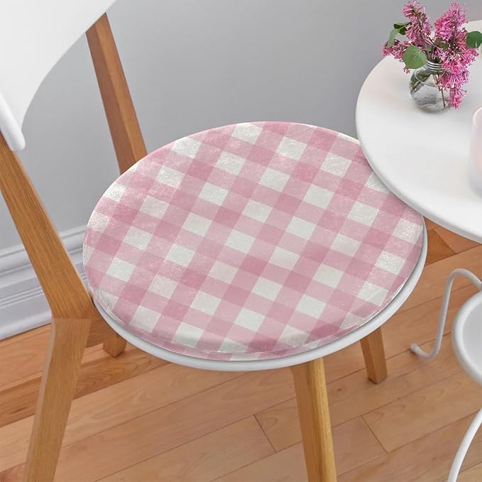 Gingham Pink Round Chair Cushions by Shoblo