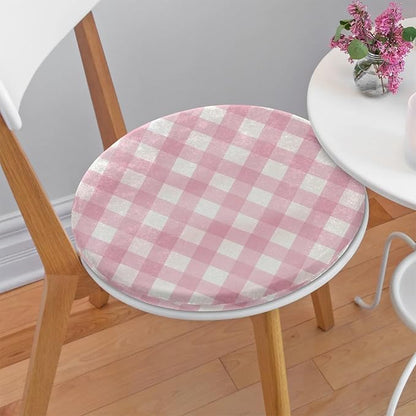 Gingham Pink Round Chair Cushions by Shoblo