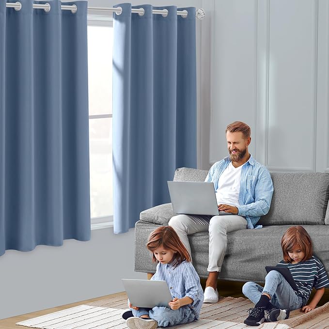 HOMEIDEAS Stone Blue Blackout Curtains 52 X 63 inches Long 2 Panels Room - Image 2