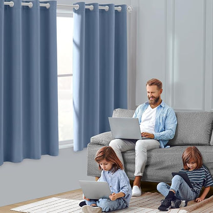 HOMEIDEAS Stone Blue Blackout Curtains 52 X 63 inches Long 2 Panels Room - Image 2
