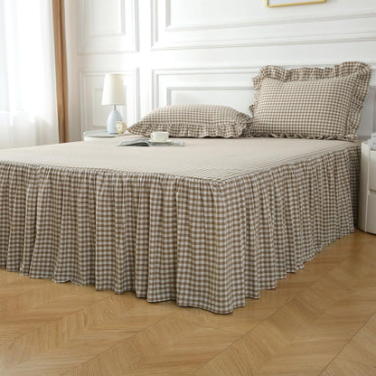 silnuo taupe/white plaid bed skirt gingham dust ruffle, package contents