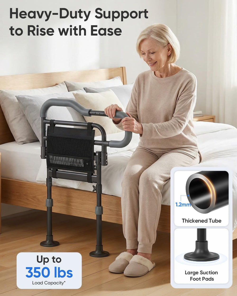Bed Rails for Elderly Adults Safety, Foldable Bed Rail with Non-Slip Handle
