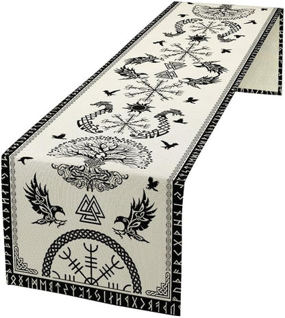 Viking Tree of Life Table Runner, Raven Helmet of Awe Seasonal Table Runner by Unknown