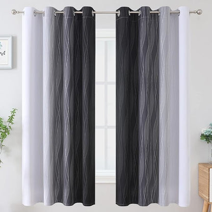 Estelar Textiler Ombre Greyish White Black Blackout Curtains & Drapes 63 Inch - Image 2
