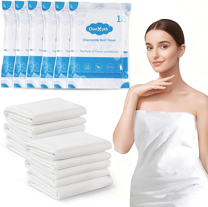 Disposable Bath Towel 6 Pack 56'' x 27.5'' Disposable Camping Towels by CHARMYTH