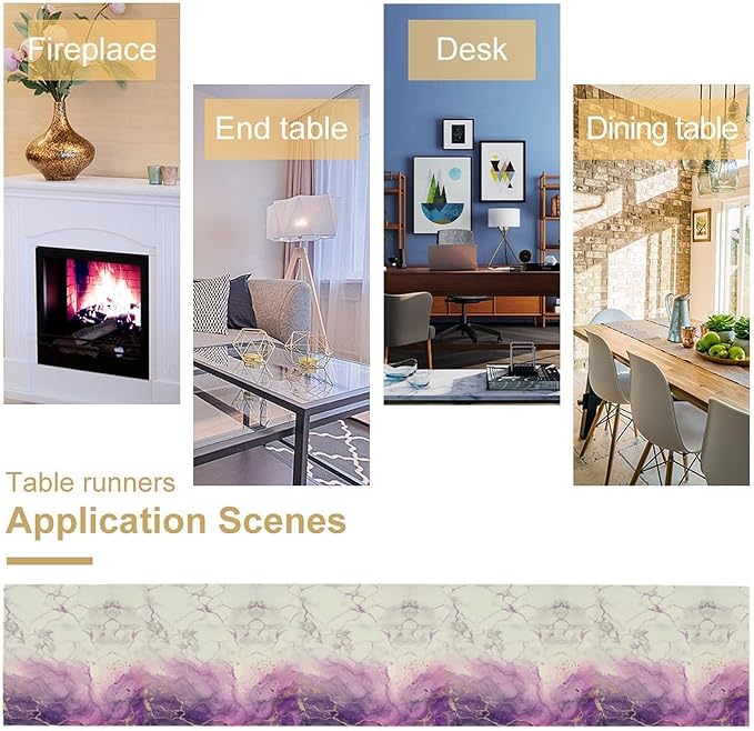 Abstract Marble Dining Table Runner, Modern Purple Golden Watercolor Table - Image 7