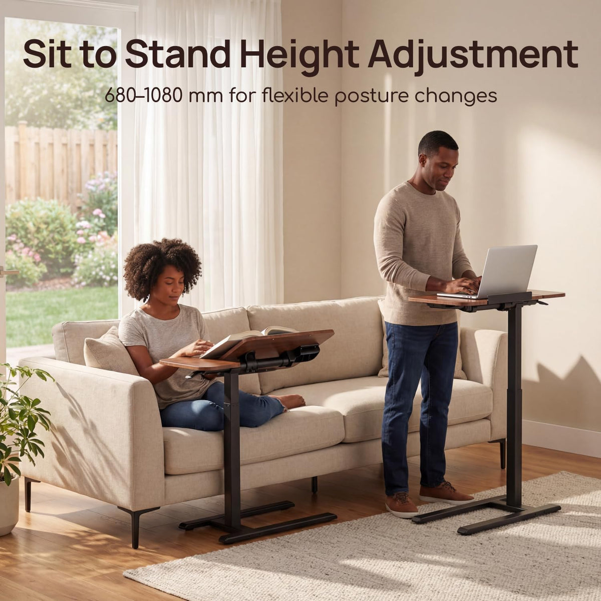 28" overbed table with wheels,dual-tiltable hospital medical over, side view