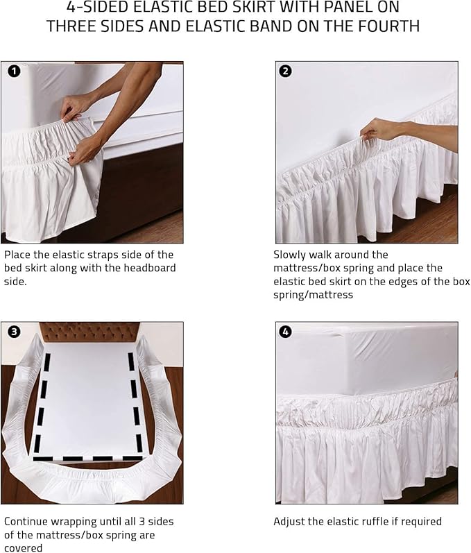 MEILA Wrap Around Bed Skirt Three Fabric Sides Elastic Dust Ruffled 14 Inch - Image 4