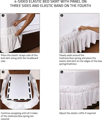 MEILA Wrap Around Bed Skirt Three Fabric Sides Elastic Dust Ruffled 14 Inch - Image 4