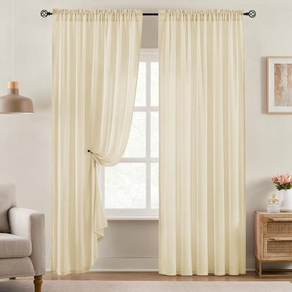 HOMEIDEAS Non-See-Through Taupe Privacy Semi Sheer Curtains 84 Inches Long 2 - Image 3