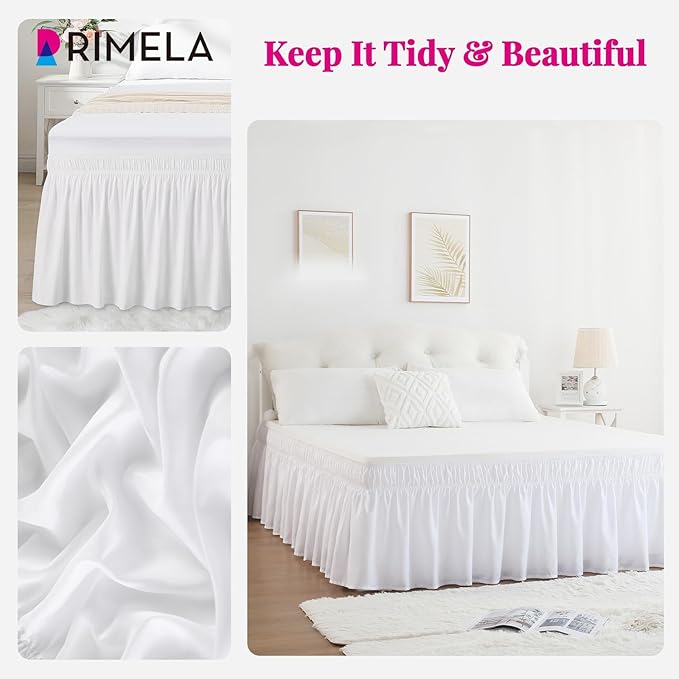 RIMELA White Bed Skirt King Size 18 Inch Drop, Elastic Bed Skirting - Image 3