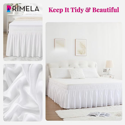 RIMELA White Bed Skirt Queen Size 12 Inch Drop, Elastic Bed Skirting - Image 4