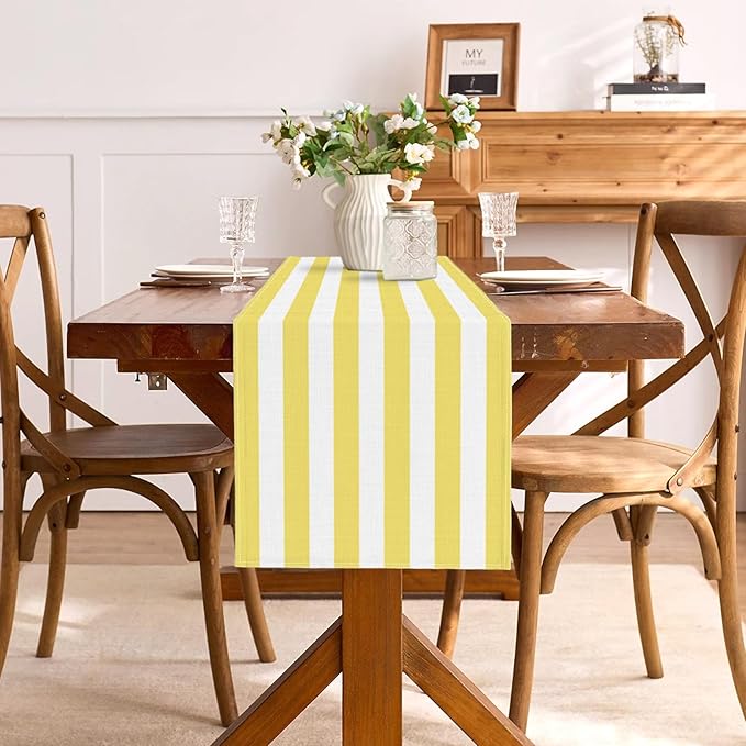 Yellow and White Cabana Striped Table Runner Birthday Party Decoration Baby - Image 4