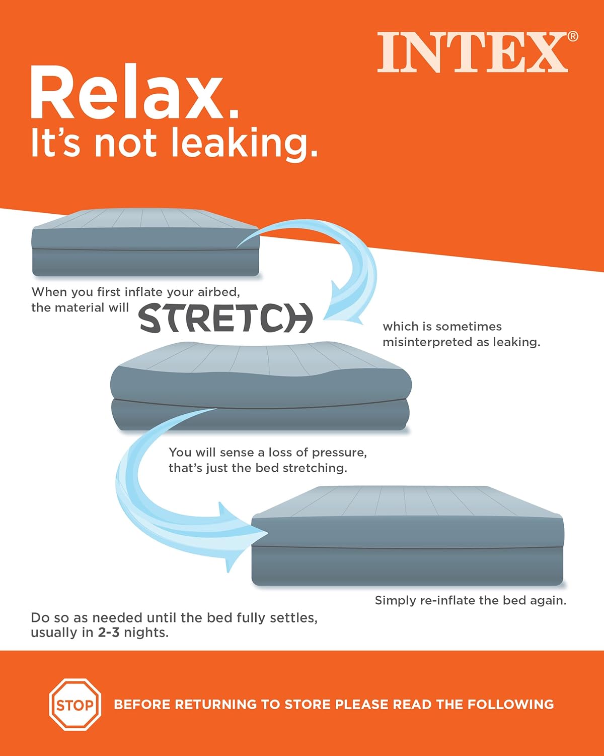 intex 64779e dura-beam standard prestige air mattress: fiber-tech showing dimensions