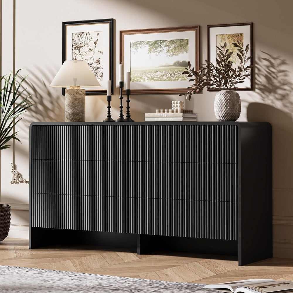 MAISONARIA 3-Piece Curved Dresser Bedroom Set, Black