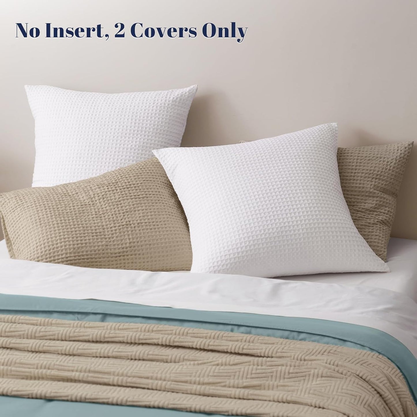 PHF Ultra Soft Waffle Weave Euro Shams Pillow Covers, No Filling, 2 Pack 26" x 26" Bed Cushion Covers, Breathable & Skin-Friendly Bed Pillow Shams for Stylish Home Decor, White