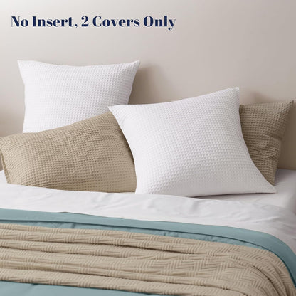 PHF Ultra Soft Waffle Weave Euro Shams Pillow Covers, No Filling, 2 Pack 26" x 26" Bed Cushion Covers, Breathable & Skin-Friendly Bed Pillow Shams for Stylish Home Decor, White
