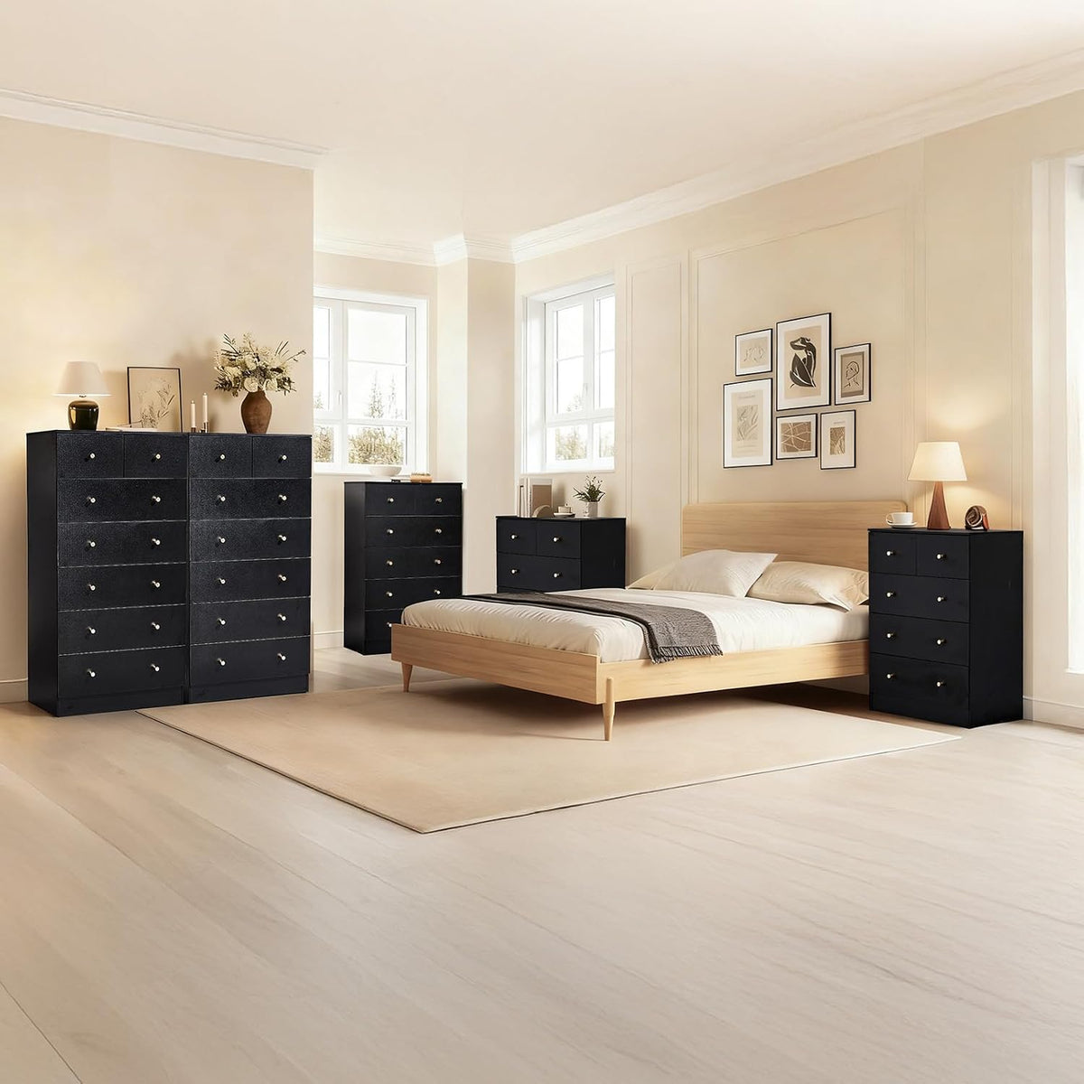karl home black 7 drawer dresser, wood chest shown in use