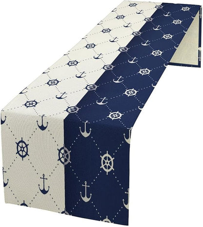 Nautical Compass Anchor Table Runner Vintage Navy Blue Coastal Sail Summer by moderw