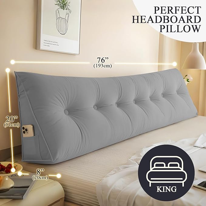 Headboard Pillow King, Large Triangular Wedge Headboard Pillow - Image 3