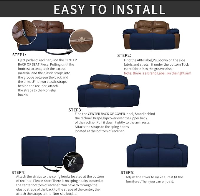 Easy-Going 6 Pieces Recliner Loveseat Stretch Sofa Slipcover Sofa Cover - Image 4