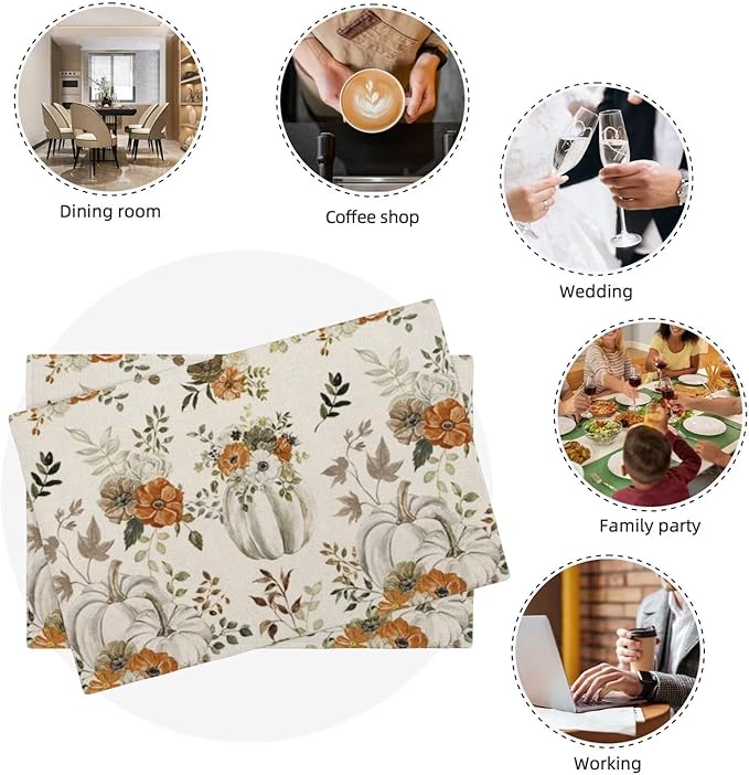 Fall Placemats Set of 4, Pumpkin Maple Leaves Decorative Table Mat 12 x 18 Inch - Image 8