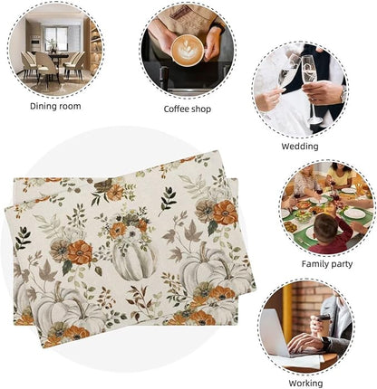 Fall Placemats Set of 4, Pumpkin Maple Leaves Decorative Table Mat 12 x 18 Inch - Image 8