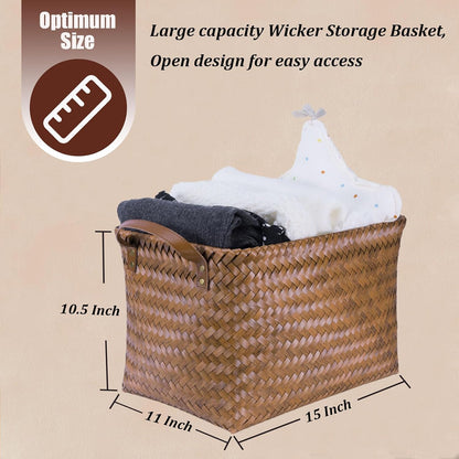 brownlily handwoven wicker storage baskets, pack of 4, close-up detail