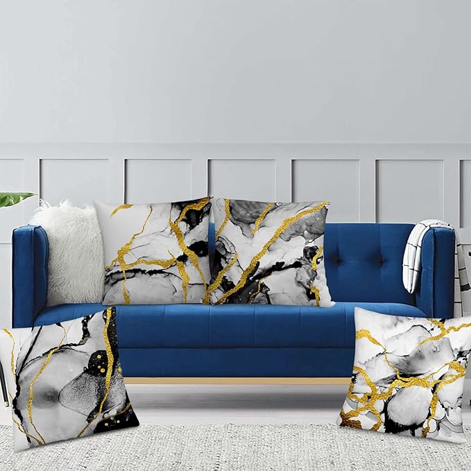 Black Gold Grey Marble Throw Pillows Covers 18x18 Inch Set of 4, Abstract - Image 6