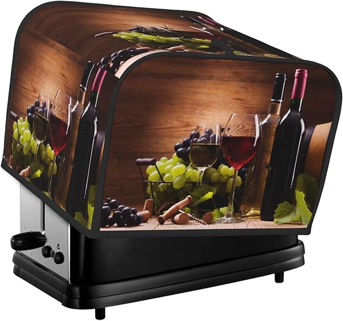 Red Wine Glasses Grape Wooden 4 Slice Toaster Cover, Waterproof Toaster Dust by Unknown