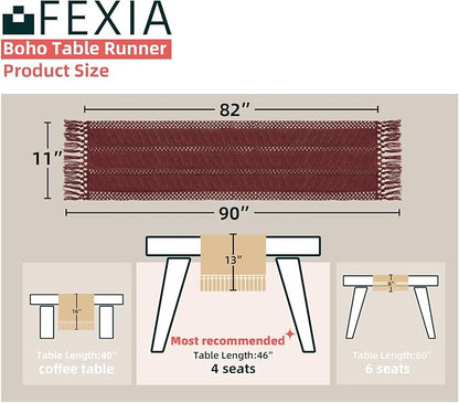 Burgundy Red Table Runner with Tassels 90 Inches Long - Image 2