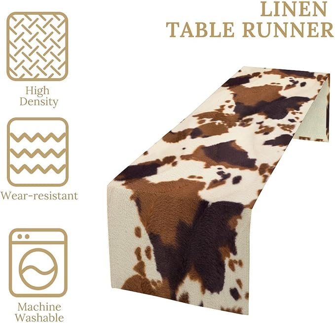 Cow Print Table Runner Animal Fur Skin Brown Cowhide Rustic Hunter Theme - Image 3