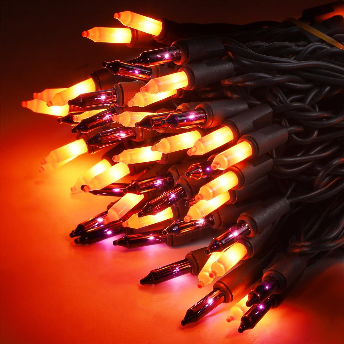 LJLNION 3 Sets Halloween Lights, 29ft 150 Count Black Wire Fairy Mini Lights, 120V UL Certified Incandescent Light String, Connectable for Garden Patio Holiday Party Outdoor Decor, Orange & Purple