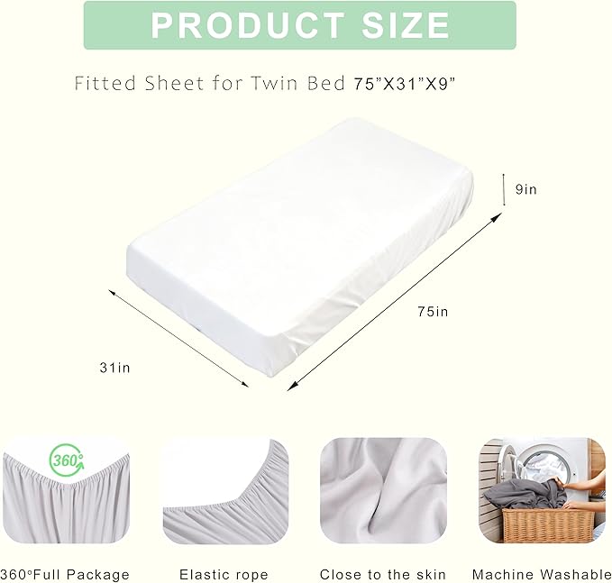 Fitted Sheets 31x75 Inches, 2 Pack Super Soft Microfiber Cot Size Sheet Set - Image 2