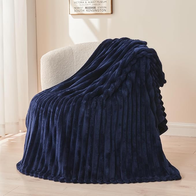 NEWCOSPLAY Super Soft King Blanket Dark Navy Premium Silky Flannel Fleece 3D - Image 9
