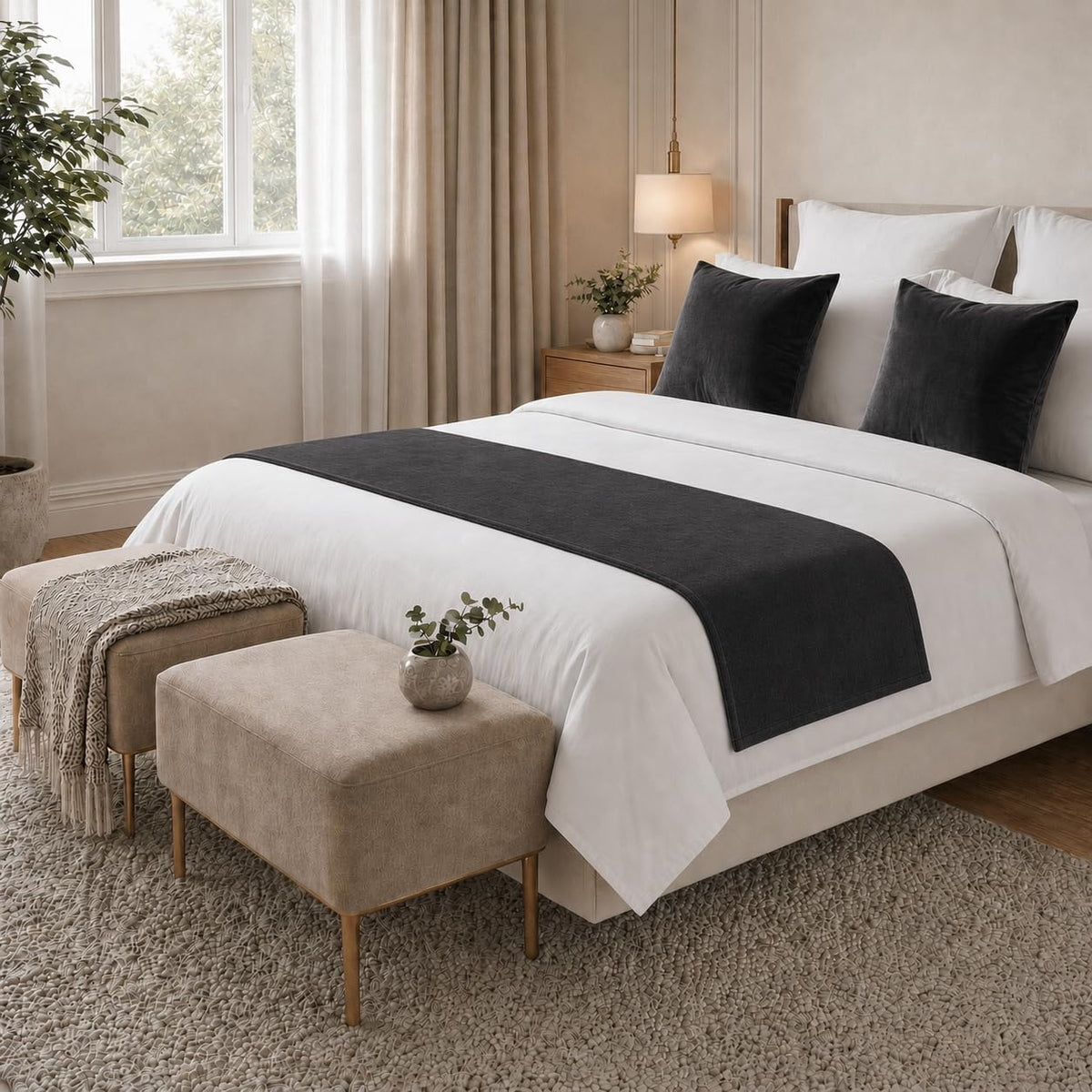 solid bed runner set,2 pillow covers,blue gray,94.5x19.7in, main product view
