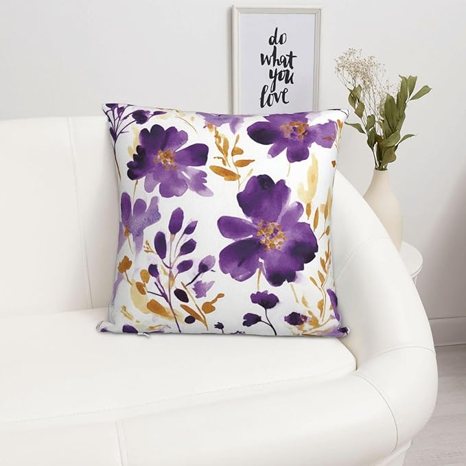 Purple Floral Throw Pillow Covers 18X18 Inch Set of 2, Decorative Violet and - Image 2