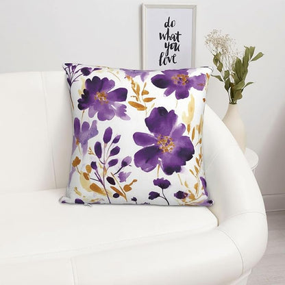 Purple Floral Throw Pillow Covers 18X18 Inch Set of 2, Decorative Violet and - Image 2