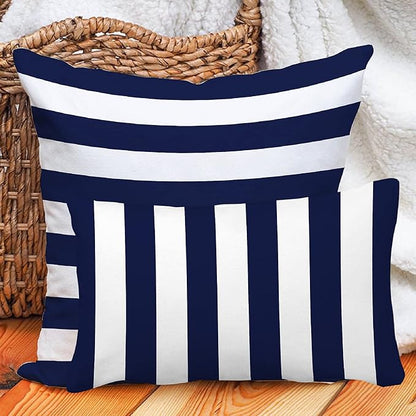 Leaveland Retro Navy Blue Stripe 12x20 Inch Set of 2 Cotton Polyester Square - Image 7