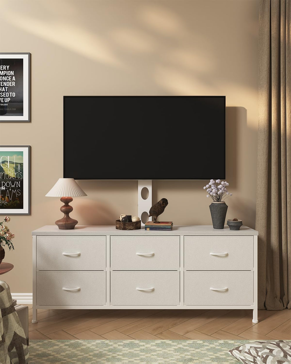 TV Stand with Mount, Fabric Dresser with 6 Drawers for 32/45/55/60/65/75 inch...