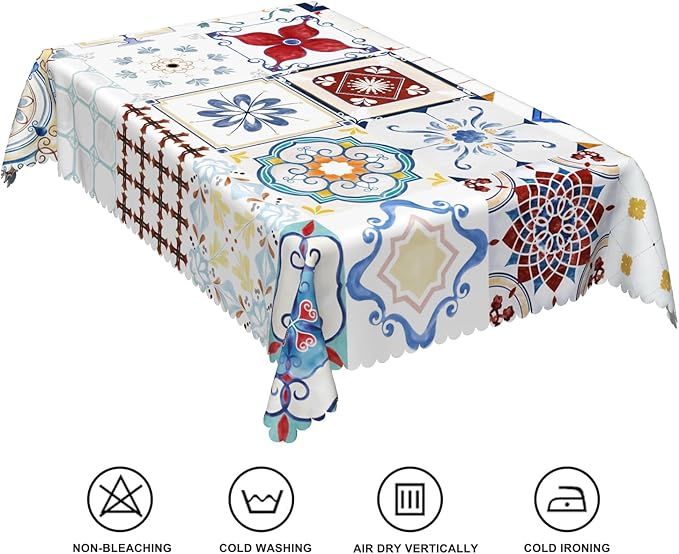 70x120inches Retro Moroccan Tablecloth Oriental Eastern Pattern Ornament Tiles - Image 6