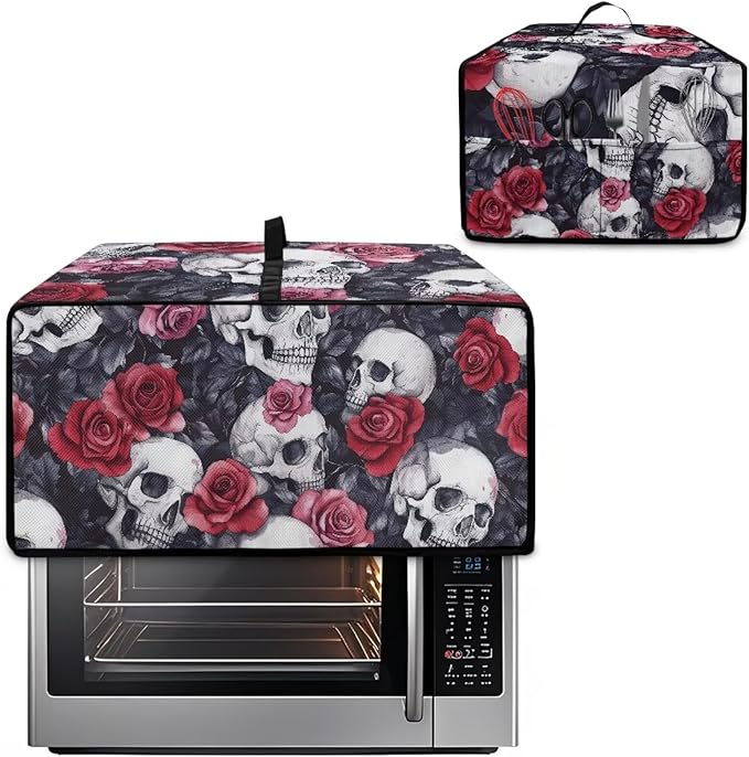 Skull Red Rose Print Microwave Oven Dust Cover Toaster Oven Cover - Image 2