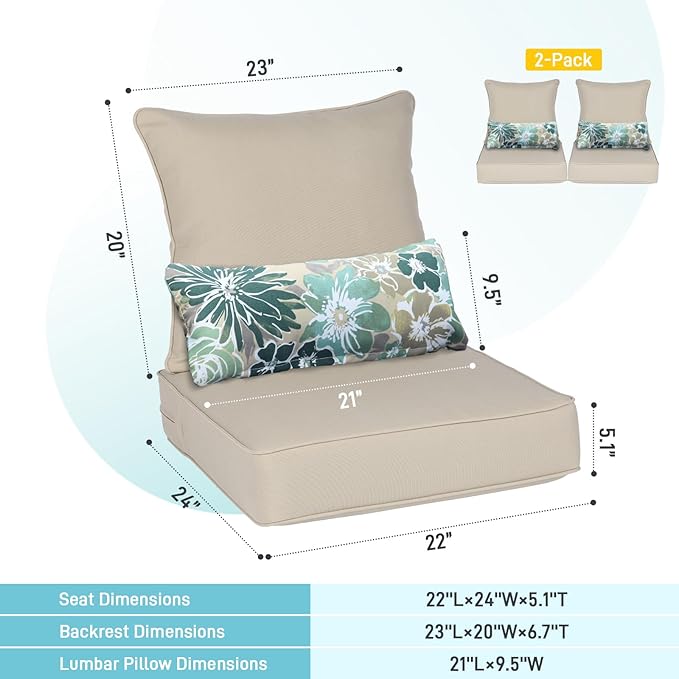 Aoodor Outdoor Chair Cushion, 22 x 24 Inch Water-Resistant, Fade-Resistant - Image 3