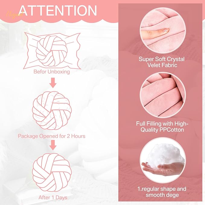 Fumete 2 Pcs 14 Inches Knot Pillow Round Throw Soft Plush Knot Ball Pillow - Image 3