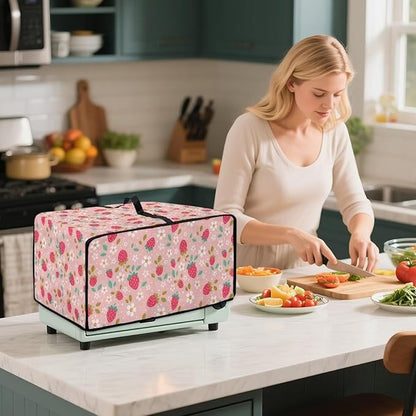 Pink Strawberry Cherry Blossom Print Microwave Oven Dust Cover Toaster Oven - Image 4