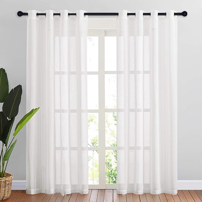 NICETOWN White Sheer Doorway Curtains 80 inches Long, Grommet Semi Sheer Flax by NICETOWN