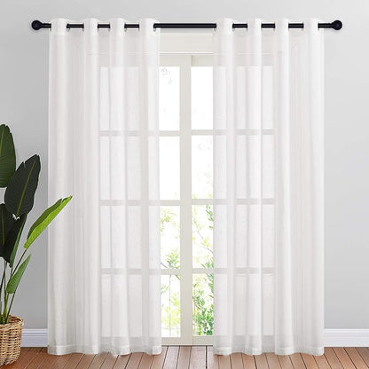 NICETOWN White Sheer Doorway Curtains 80 inches Long, Grommet Semi Sheer Flax by NICETOWN