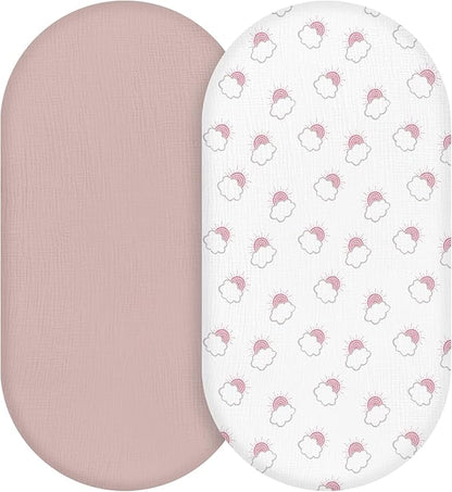 Muslin Bassinet Fitted Sheets, 2 Pack by LYRICHOMBABY