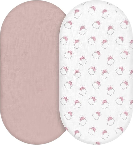 Muslin Bassinet Fitted Sheets, 2 Pack by LYRICHOMBABY