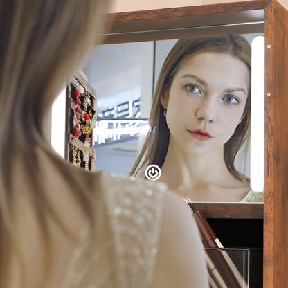 360° swivel full length mirror jewelry cabinet standing shown in use
